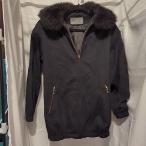 Bromley Collection Coat Size 6 Petite Womens Removable Fur Collar Black